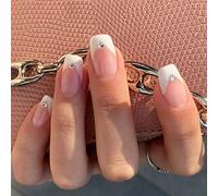 Coffin False Nails French Short Fake Nails Natural Press on Nails Ballerina Acrylic Stick on Nails 24pcs for Women and Girls(B)