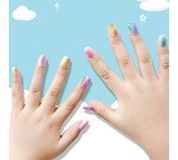 Coffin False Nails Kids Short Fake Nails Children Colorful Acrylic Stick on Nails Glitter Full Cover False Nail Tips 24pcs for Girls(24 Count (Pack of 1))