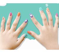 Coffin False Nails Kids Short Fake Nails Children Colorful Acrylic Stick on Nails Glitter Full Cover False Nail Tips 24pcs for Girls(Hearts)