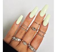 Coffin False Nails Long Fake Nails Ballerina Acrylic Press on Nails Full Cover Stick on Nails 24pcs for Women and Girls，With solid glue, nail lamp (Color : Yellow, Size : Free size)