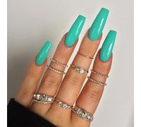 Coffin False Nails Long Fake Nails Ballerina Acrylic Press on Nails Full Cover Stick on Nails 24pcs for Women and Girls,With solid glue, nail lamp (Color : Green, Size : Free size)
