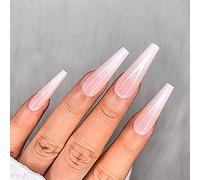 Coffin False Nails Long Fake Nails Ballerina Acrylic Press on Nails Gradient Stick on Nails 24pcs for Women and Girls