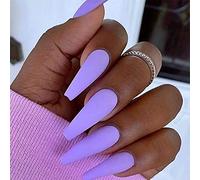 Coffin False Nails Long Fake Nails Ballerina Acrylic Press on Nails Pure Color Stick on Nails 24pcs for Women and Girls(Purple)