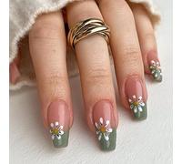 Coffin False Nails Long Fake Nails French Flowers Press on Nails Ballerina Acrylic Stick on Nails 24pcs for Women and Girls(C)