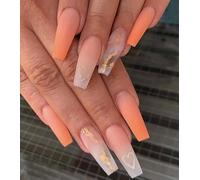 Coffin False Nails Rainbow Press on Nails Short Fake Nails Color Bloom Ballerina Acrylic Stick on Nails 24pcs for Women and Girls(Pink,24 Count (Pack of 1))