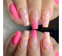 Coffin False Nails Short Fake Nails French Glitter Press on Nails Ballerina Acrylic Stick on Nails 24pcs for Women and Girls
