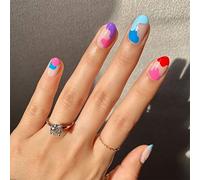 Coffin False Nails Short Fake Nails Graffiti Artificial Acrylic Press on Nails Full Cover Stick on Nails 24pcs for Women and Girls(24 Count (Pack of 1))