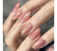 Coffin Short False Nails French Natural Press on Nails Artificial Full Cover Stick on Nails Acrylic Fake Nails 24pcs for Women and Girls(B)