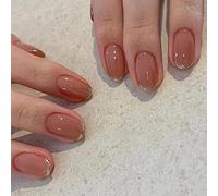 Coffin Short False Nails French Natural Press on Nails Artificial Full Cover Stick on Nails Acrylic Fake Nails 24pcs for Women and Girls(C)