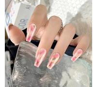 Coffin - Uñas postizas francesas con pegamento a presión para mujeres y niñas, diseño de uñas postizas