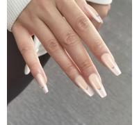 Coffin - Uñas postizas francesas con pegamento en palo, para mujeres y niñas, uñas de ataúd con punta francesa de almendra