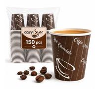 COFFISANO Kit de 150 vasos de café + 150 paletas, juego de paletas de 90 mm desechables de madera de abedul y vasos de 80 ml, para espresso, restaurantes, oficinas, para llevar, bares (150 + 150)