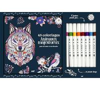 Coffret Coloriages - Animaux majestueux: Un carnet à colorier avec des feuilles détachables et 8 feutres