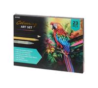 Coffret de dessin 23 pièces - 12 crayons de couleur, 6 feutres double pointe, stylo fin, crayon graphite, 2 stylos gel - Set de coloriage artistique pour enfants et adultes - AVEC Colouring Art Set
