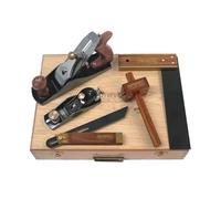 Coffret d'outils de menuisier Faithfull 5 pièces en coffret bois à charnières - Rabot de finition n°4, rabot de paume, équerre, biseau coulissant et trusquin pour le travail du bois