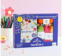 Coffret Je découvre le tricotin: Coffret avec 1 livre, 1 tricotin en bois, 4 pelotes, 1 aiguille à laine, du fil de fer