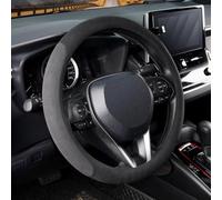 COFIT Funda Volante Coche de Microfibra Tipo Ante, Ajuste Universal para Redondos 37-38 cm, Protector Cubre Interior Antideslizante, Negro y Gris