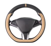 COFIT Funda Volante Coche Forma de D, Cubrevolante Cuero Microfibra 37-38 cm, Antideslizante y Deportiva, Car Protección Accesorios Interior, Beige