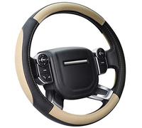 COFIT Funda Volante Coche Universal, Antideslizante Cubre Volante Microfibra Cuero Negro y Beige L 39-40.5cm