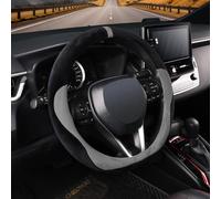 COFIT Funda Volante Coche Universal Peluche, Suave y Antideslizante Protector Volante Invierno SUV Camión Accesorios 37-38 cm con Marcado Central, Negro y Gris