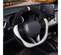 COFIT Funda Volante Coche Universal Peluche, Suave y Antideslizante Protector Volante Invierno SUV Camión Accesorios 37-38 cm con Marcado Central, Negro y Blanco