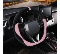 COFIT Funda Volante Coche Universal Peluche, Suave y Antideslizante Protector Volante Invierno SUV Camión Accesorios 37-38 cm con Marcado Central, Negro y Rosa