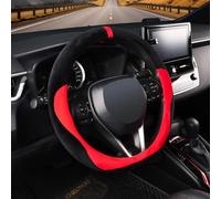 COFIT Funda Volante Coche Universal Peluche, Suave y Antideslizante Protector Volante Invierno SUV Camión Accesorios 37-38 cm con Marcado Central, Negro y Rojo