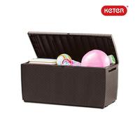 Cofre Banco con Ruedas Ratán Marrón Interior / Exterior Keter Capri 302 Lt