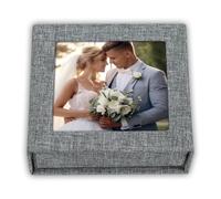 Cofre - Caja para memoria USB de boda | Cajita porta lápiz USB para guardar fotos digitales | Caja USB gris oscuro | Funda fotos digitales - Regalo boda, comunión y bautizo