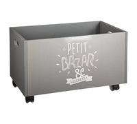 Cofre de juguete gris con ruedas, L. 48 x l. 30 x H. 28 cm