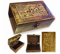 Cofre de Madera Tallado a Mano | Caja Decorativa Arbol 7 Chakras para Joyas, Recuerdos Monedas Alhajas y Tesoros | Organizador Vintage Artesanal India | Regalo Original para Hombre y Mujer Niña