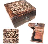Cofre de Madera Tallado a Mano | Caja Decorativa Diseño Floral para Joyas, Recuerdos Monedas Alhajas y Tesoros | Organizador Vintage Artesanal India | Regalo Original para Hombre Mujer Niña Niños