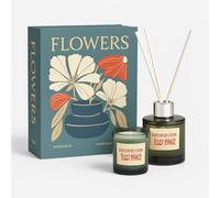 Cofre de Vela Perfumada - Set de Regalo de Lujo con Vela & Mikado - Magnolia & Flor de Algodón - Caja en Forma de Libro - Flowers Collection - Azul