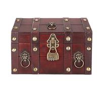 Cofre del Tesoro, Caja Decorativa de Estilo Vintage con Cerradura de Combinación, Cofre del Tesoro de Madera para Manualidades Keepsakes Pirata, Fiesta en Casa Temática (Rojo Antiguo)