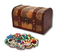 Cofre del Tesoro,Cofre del Tesoro Pirata,Joyero de Madera Organizador de Decoración de Madera,para Almacenar Collares, Aretes, Anillos,para Decoración Almacenamient