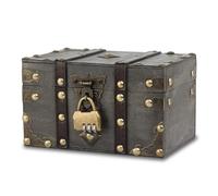 Cofre del Tesoro con Candado, Cofre del Tesoro de Madera Vintage, Cofre Pirata Baul Madera Cofre del Tesoro de Madera Cofre Del Tesoro para Almacenar Collares Aretes Anillos