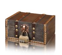 Cofre del tesoro con cerradura de combinación: cofre del tesoro de madera, cofre del tesoro, cofre del tesoro de madera, 15 x 12 x 7,5 cm, para cumpleaños infantiles, caja de almacenamiento vintage