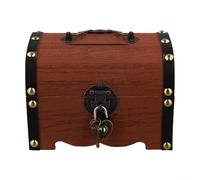 Cofre del tesoro de madera con cerradura y llave, caja de monedas retro, almacenamiento secreto vintage para dinero en efectivo, decoración hecha a mano para niños y adultos (B)