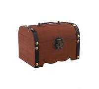 Cofre del tesoro de madera con cerradura y llave, caja de monedas retro, almacenamiento secreto vintage para joyas, dinero en efectivo, decoración hecha a mano para niños y adultos (A)