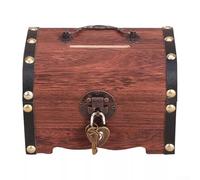 Cofre del tesoro de madera de estilo antiguo con llave, caja de monedas retro para almacenamiento seguro y elegante de objetos de valor (B)