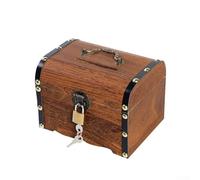 Cofre del tesoro de madera retro con cerradura, hucha vintage para niños, banco de almacenamiento seguro de monedas, caja de recuerdo antigua para boda, organizador de escritorio decoración (S)