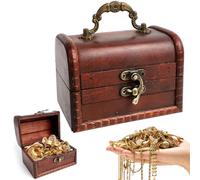 Cofre del Tesoro de Madera Vintage, Pequeño Cofre del Tesoro Pirata, Ideal para Búsqueda del Tesoros para Niños, para Regalos para Decorar Fiestas de Piratas, Almacenamiento, Regalo Infantiles