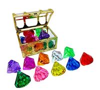 Cofre del tesoro de plástico transparente con 10 diamantes de colores, retro, caja de tesoros, caja de joyas, regalo para niños