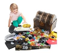 Cofre del tesoro pirata - 143 piezas, cofre del tesooro, teesoro pirata de bronce, kit de juguetes | Hunt Game TreasuresBox Juguetes para fiestas temáticas de cosplay, suministros para fiestas