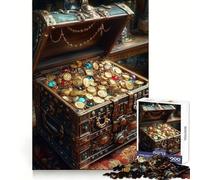 Cofre del Tesoro rebosante de Oro, Rompecabezas de 1000 Piezas para Adolescentes, Ideal para ejercitar la Memoria, Relajarse y Disfrutar de un Ajuste Perfecto Regalo Festivo (38x52cm)