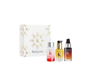 Cofre Kérastase Mini Iconics Trio para un cabello fuerte y brillante. | Con aceites de camelia y niacinamida para todos los cabellos, Elixir Ultime y Night Sérum ofrecen resultados profesionales.
