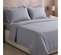 COGAL Juego de sábanas de matrimonio de algodón 100 % Shake 2405, juego de sábanas para cama de matrimonio a rayas modernas, fabricado en Italia (gris)