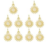COGCHARGER 10 colgantes de sol, auténticos colgantes de cristal chapados en oro de 18 quilates, de latón con circonita y anillo curvado, para pulseras, collares, fabricación de joyas