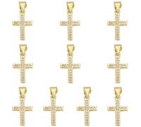 COGCHARGER 10 dijes de cruz de oro para hacer joyas, a granel, religioso, cristianismo, dijes de cristal de latón con circonita cúbica para aretes, pulseras, collares, suministros de bricolaje
