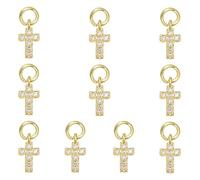 COGCHARGER 10 dijes de cruz de oro para hacer joyas a granel religioso cristianismo dijes de cristal de latón con circonita cúbica con anillo de salto para aretes, pulseras, collares, suministros de
